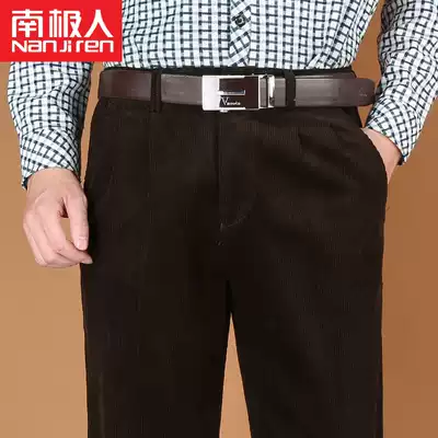 Middle-aged and elderly casual pants loose corduroy men's pants deep crotch pants men's dad outfit middle-aged winter thick velvet pants