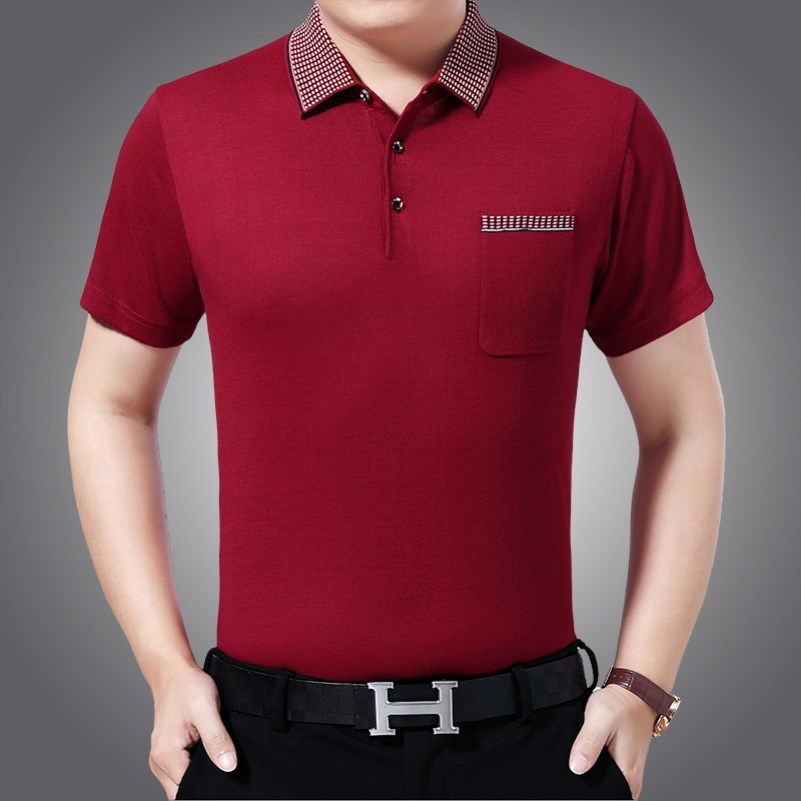 Lên trên lụa mới mùa hè mùa xuân mặc băng ngắn tay t-shirt cộng chất béo để tăng mặc những người đàn ông và người cao niên trung niên mùa hè Ingenal Grandpa