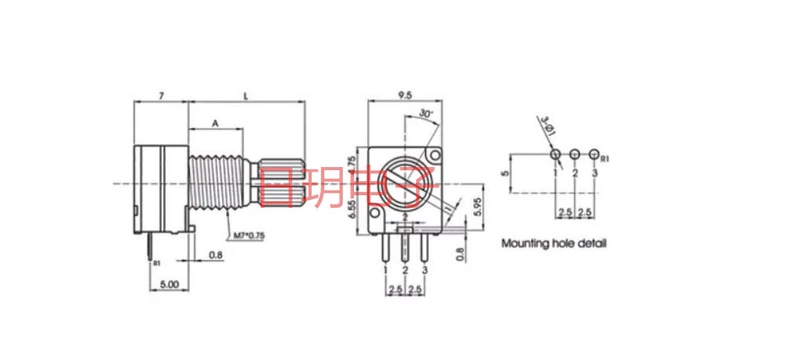 RV097 có công tắc chiết áp B10K50K5K100K500K chiết áp âm lượng 3/5/6/8 chân biến trở tocos biến trở và chiết áp