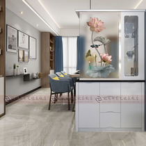 European art glass screen partition shoe cabinet glass frosted transparent double-sided carved tempered ink lotus