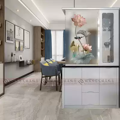European-style art glass screen partition shoe cabinet glass frosted transparent double-sided engraving engraving Tempered ink lotus