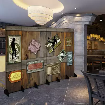 European-style screen partition wall retro living room fabric bar folding mobile economy hotel bedroom shelter home