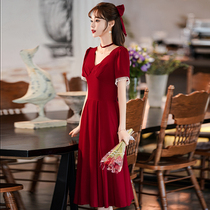 Toast Bride 2021 new wine red wedding wedding engagement wedding thank you banquet dress velvet Spring Autumn