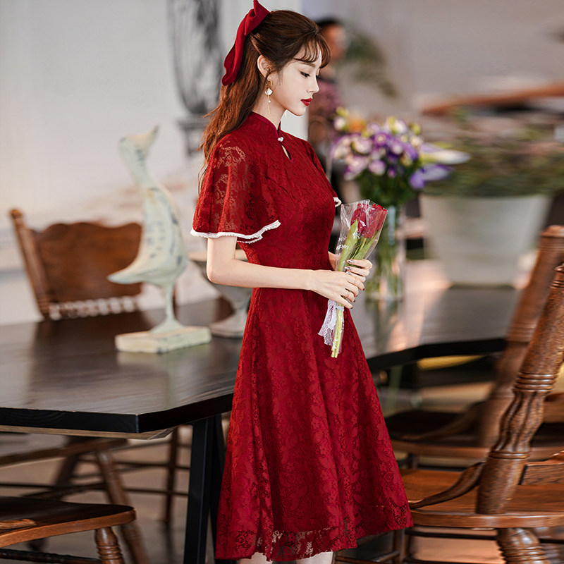 Qipao toast to the bride 2022 new wedding engagement gown red cover for everyday summer and little subreddits