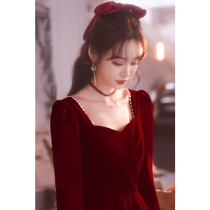 Toast bride autumn and winter 2021 new wine red wedding engagement dress Velvet