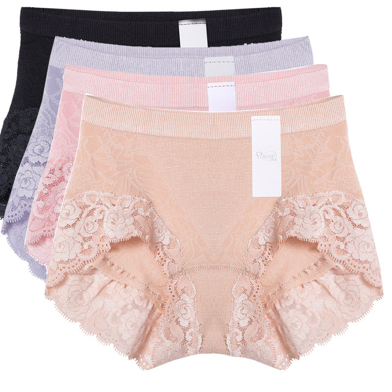 fimage mid-waist underpants lady lace breathable jacquard stick fibre triangular underpants shorts hip and soft