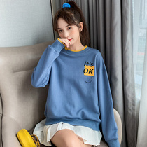 Sweatshirt female spring and autumn thin Korean version of loose 2021 new design sense fake two round neck sleeve top clothes