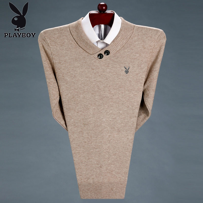 Playboy mùa đông 100cashmere áo len nam áo len trung niên nam cổ áo bán cao zip-up áo len dày