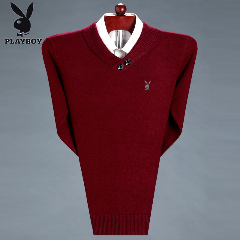 Playboy mùa đông 100cashmere áo len nam áo len trung niên nam cổ áo bán cao zip-up áo len dày