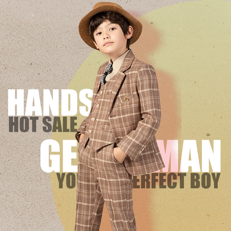 Children's suit moose plaid small western suit suit boy gown flower boy's handsome qi Yingren piano to play the spring