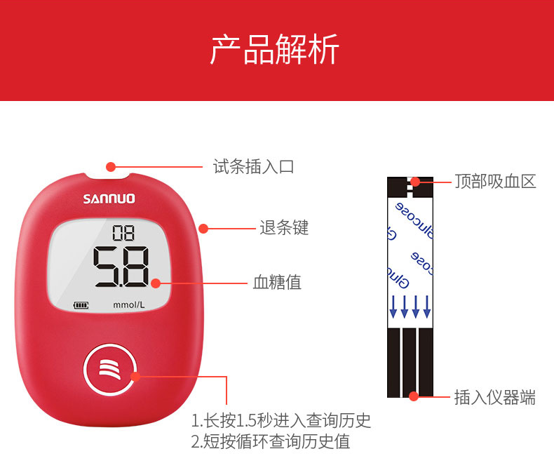 三诺 血糖仪 配试纸50片+采血针50支+50枚消毒片 5秒出结果 图15