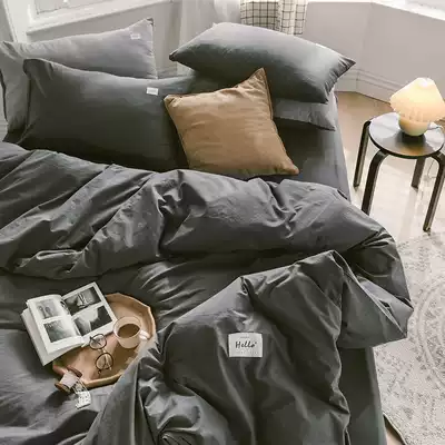 ins Nordic washed cotton four-piece 100 cotton simple bed sheets bed hats quilt cover dormitory bed three-piece men