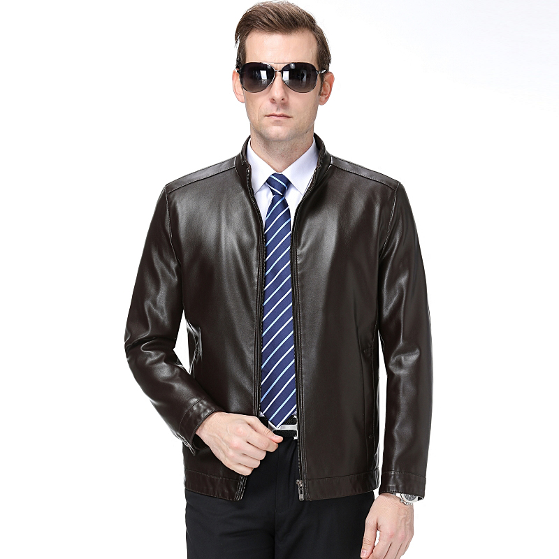 Jacket Thường vụ Collar nam Leather Jacket Thêm Velvet Leather Jacket cao cấp 2019 Thu nam Business PU Leather Top miễn phí