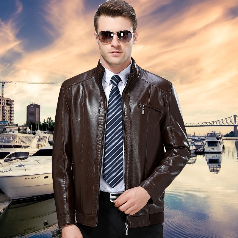 Thường Jacket Da 2017 của Winter New Men Leather Jacket Mid-Năm Plus Plus cha