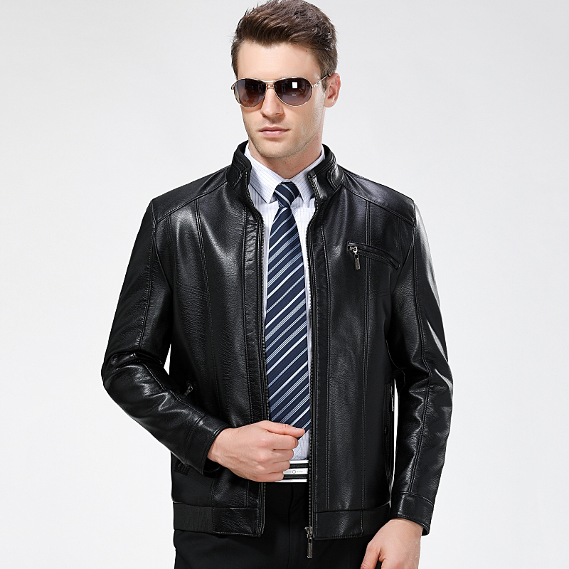 Thường Jacket Da 2017 của Winter New Men Leather Jacket Mid-Năm Plus Plus cha