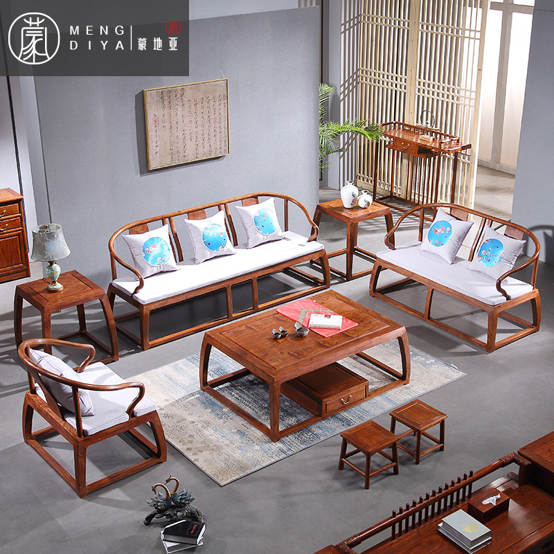 Hedgehog Purple Sandalwood Sofa Living-room Whole Dress New Chinese Flower Pear Wood Small Family full solid wood Nordic Zen Serie sofa