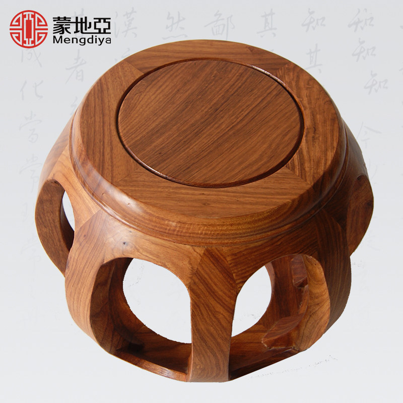 Hedgehog red sandalwood mahogany Chinese classical solid wood drum stool round stool low stool living room small stool change shoe stool rosewood