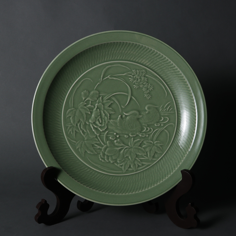 Upper Forest Lake Yue Kiln Green Mandarin Duck Wedding Tray Wedding Celebration Gift Secret Porcelain Home Daily Pendulum with bracket 38cm