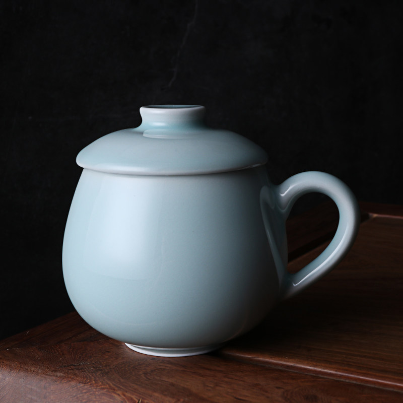 Upper Forest Lake Yue Kiln Green Porcelain Large Drum Single Cup Office Home Tea Cup Creative Ceramic Water Glass Gift Box Dress