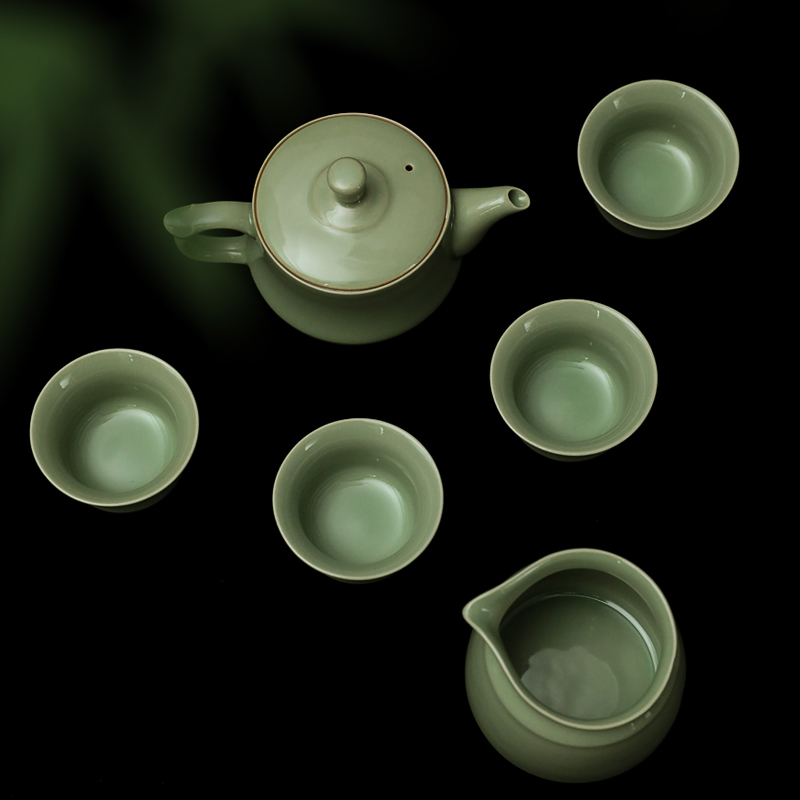 Shanglin Lake Yue Kiln Celadon Ruyi Antique Kung Fu Tea Set Home Gift Cixi Specialty Secret Color Porcelain Tea Set
