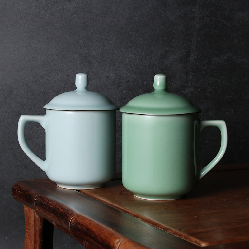 Yue kiln celadon general pair cup with lid large water cup office tea tea cup investment conference gift