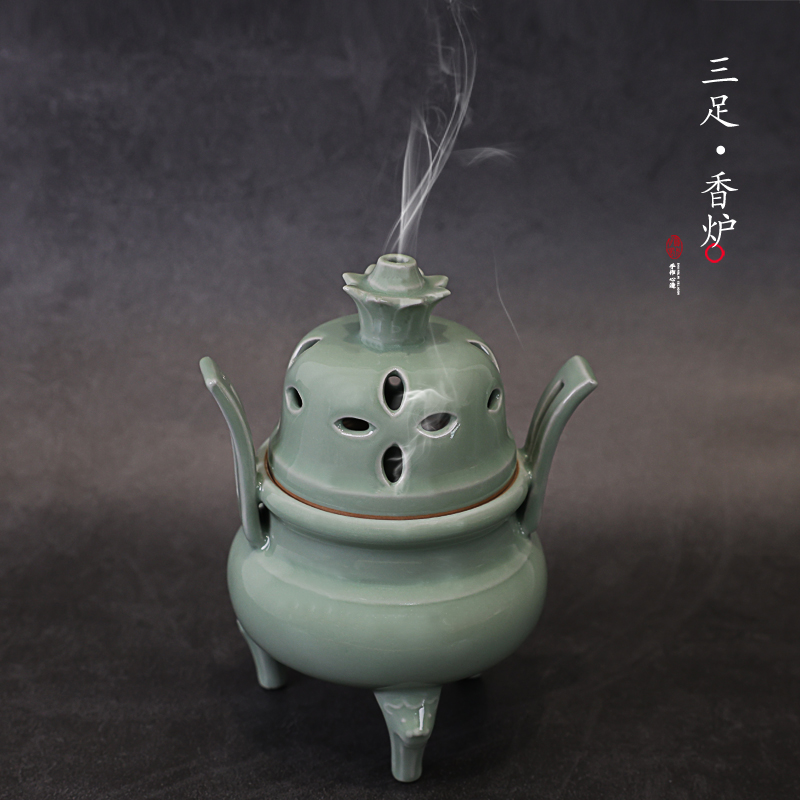 Upper Lake Yuku Ceramic Tripedal Smell - smoke furnace Antique Buddhist Insert Classical Home Swing Parts