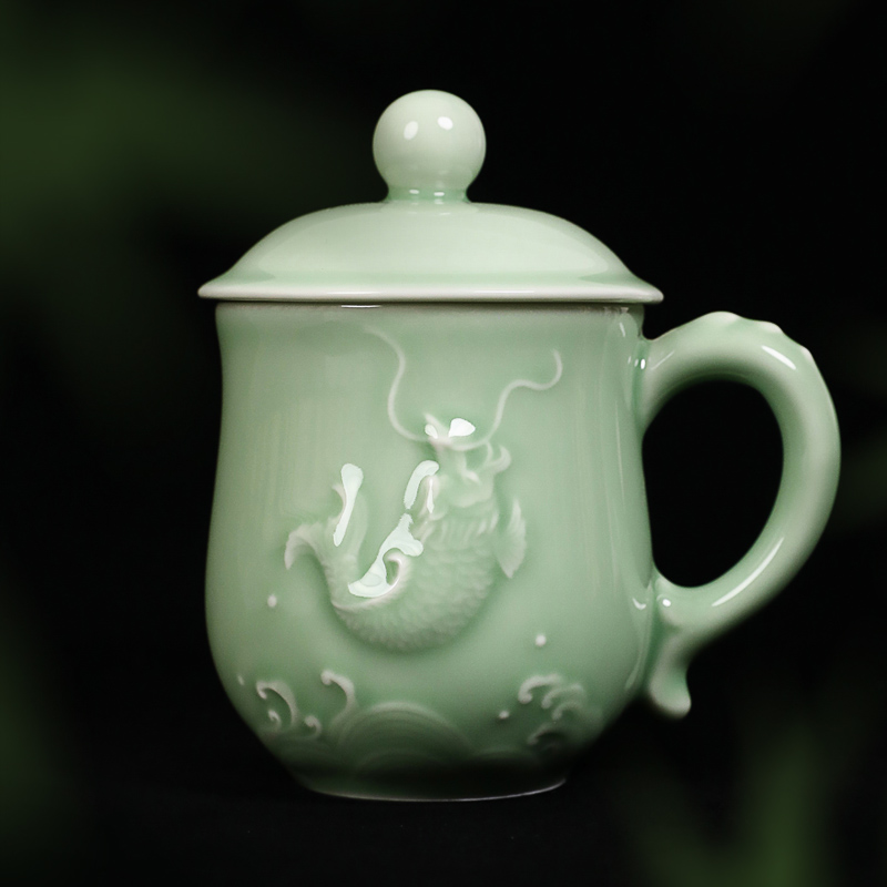 Ultra Green Porcelain Red Dragon Green Porcelain Pair Cup With Lid Creative Couple Cups Tea Cup Tea Cup Business Meeting Gift