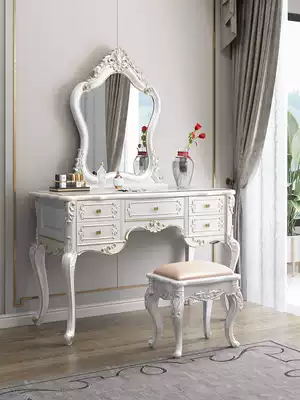 Full solid wood dressing table European style dressing table Luxury bedroom princess dressing cabinet Solid wood girl dressing table stool