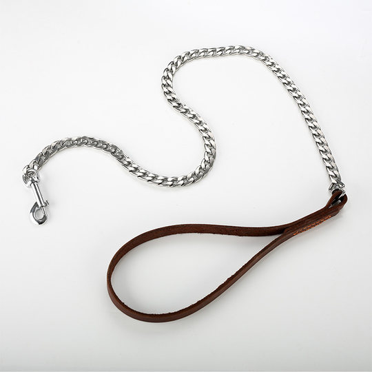 304 Stainless Steel Dog Leash Anti-Bite Genuine Leather Dog Walking Chain for Small, Medium and Large Dogs Golden Retriever Corgi Dog Leash