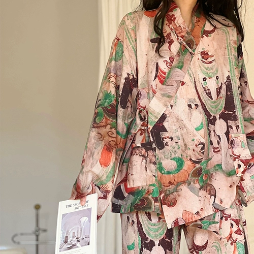 Ретро пижама, комплект, китайский стиль, из хлопка и льна