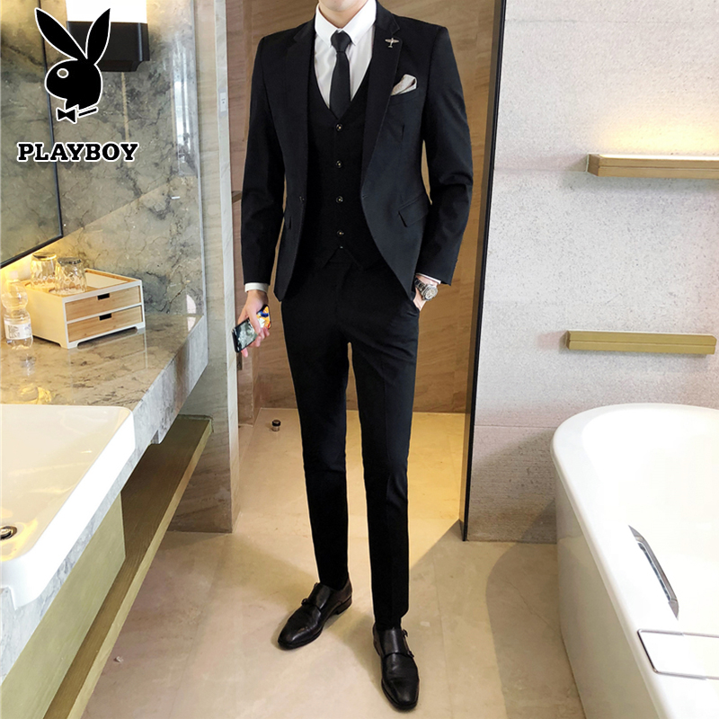 Playboy Men's Suit Suit Men's Spring and Autumn Formal Wedding Dress Three-piece Casual Suit Men's Jacket