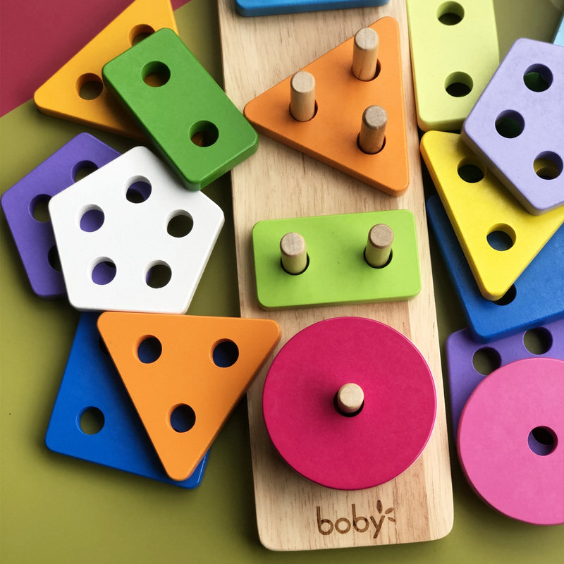 123-year-old baby wooden stereo geometry matching sleeve column toddler child early teaching cognitive puzzle power toy