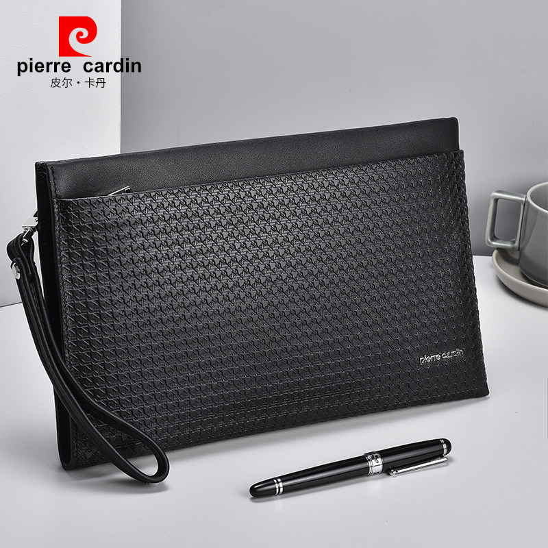 Pilkaden handbag Men's business leather clutch Soft first layer cowhide envelope bag Casual clip bag Grab bag