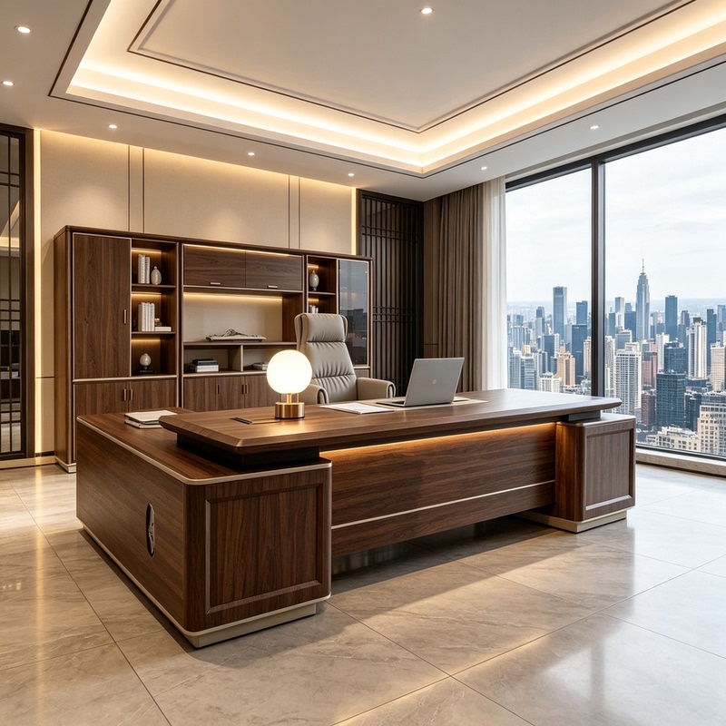 New Chinese-Style Black Walnut Executive Desk with Side Cabinet, Large Storage Capacity, Understated and Elegant, Suitable for Home Office or Executive Use New Chinese-Style Black Walnut Executive Desk with Side Cabinet, Large Storage Capacity, Understated and Elegant, Suitable for Home Office or Executive Use