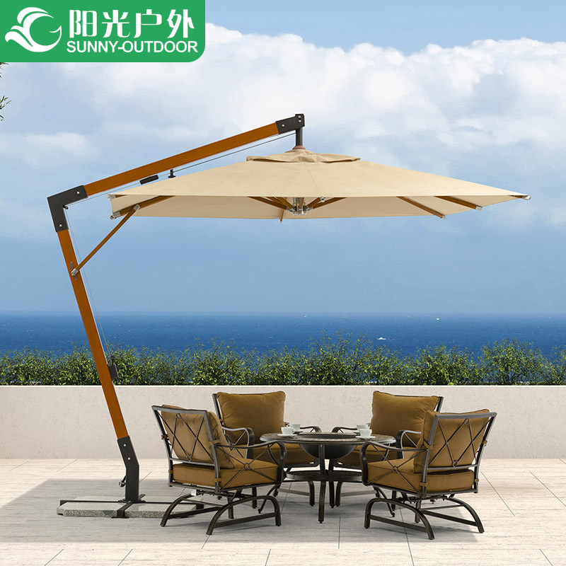 Sunshine outdoor parasol courtyard Roman umbrella solid wood 7-character umbrella aluminum alloy terrace parasol folding large