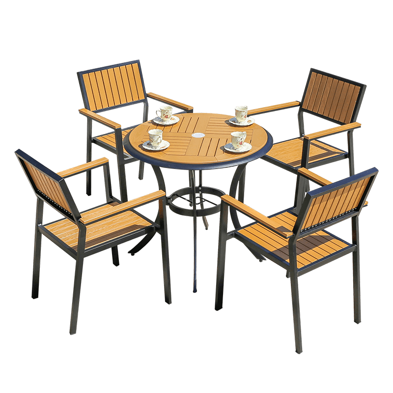 Sunny Outdoor Plastic Wood Table And Chairs Patio Garden Terrace Casual Table And Chairs Five Sets Balcony Aluminum Alloy Commercial Table And Chairs