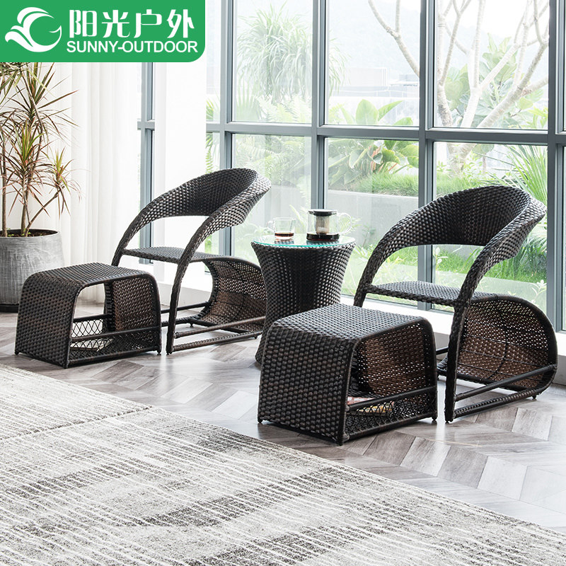 Sunshine outdoor rattan chair three-five-piece set outdoor balcony terrace small coffee table table and chair combination can store leisure furniture