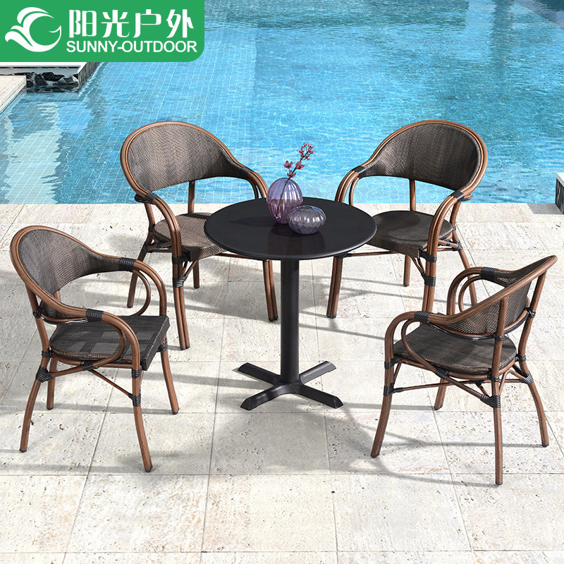 Outdoor table and chairs patio Balcony Tea chairs Three-five pieces Outdoor Knitted rattan Milk Tea Shop Cafe Casual Terrace