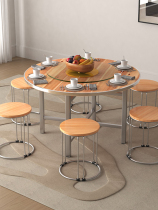Thickened round dining table stainless steel edge simple hotel home large round table solid wood 10 people 15 dining table round desktop