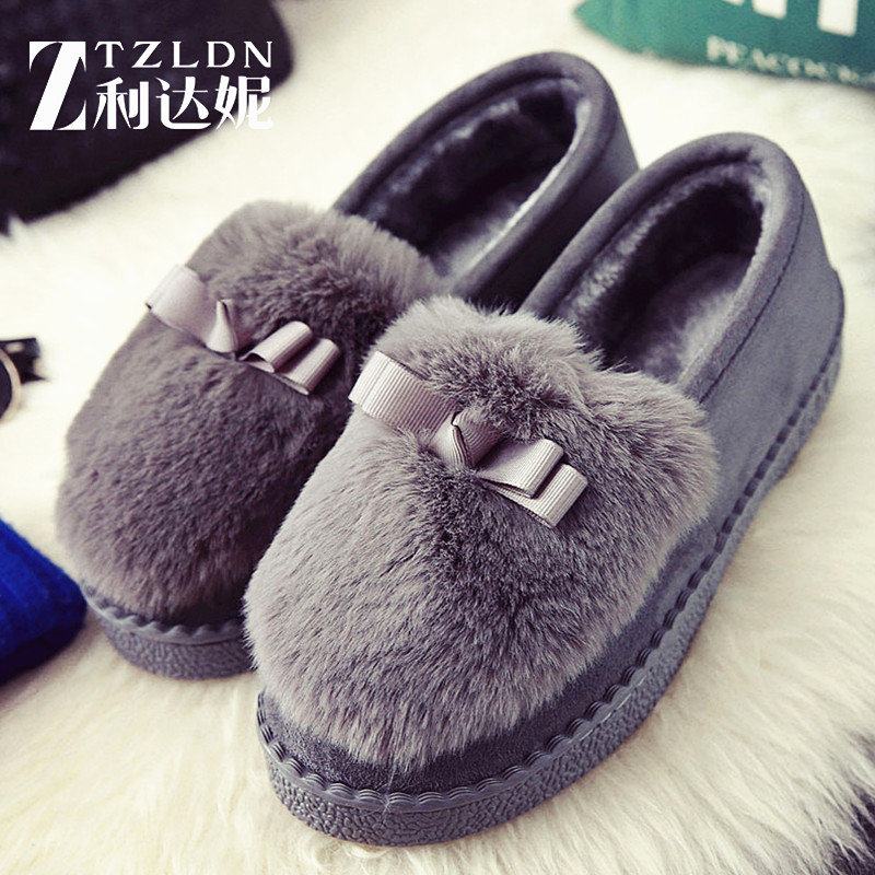 Cotton slippers women winter month bag and home home plus velvet thick bottom outside wear autumn and winter hair hair office cotton shoes home