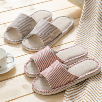 Four Seasons linen slippers female household indoor floor cotton linen mute summer non-slip home home sandalwood summer