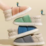 Хлопковые тапочки для женщин, зима 2024, новая домашняя теплая водонепроницаемая противоскользящая сумка на каблуке, плюшевая зимняя хлопковая обувь на каблуке