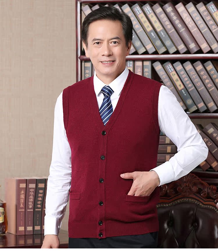 Ordos mùa thu và mùa đông trung niên áo len cashmere trung niên áo len nam vest vest áo gile hàn