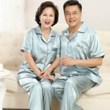 Летняя шелковая пижама, штаны для матери для пожилых людей, тонкий осенний комплект, короткий рукав, для среднего возраста, большой размер