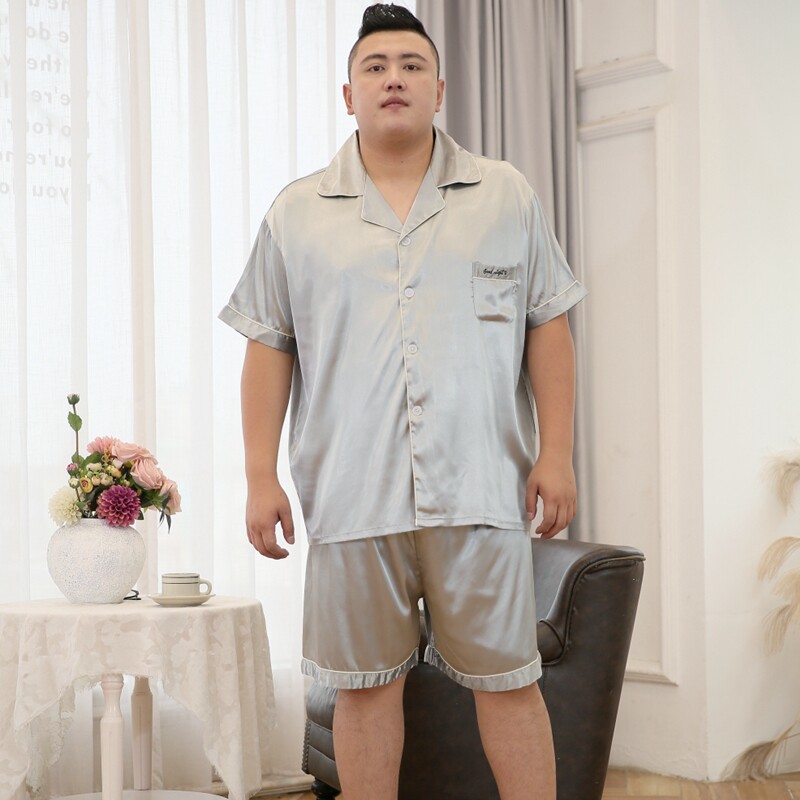 Large Number of Fat Silk Pyjamas Sleeping Men's Summer Thin ICE SILK FATTENING GUY'S HOME SUIT CARDIOVERT GATS PLUS FAT INCREASE YARD SEASON