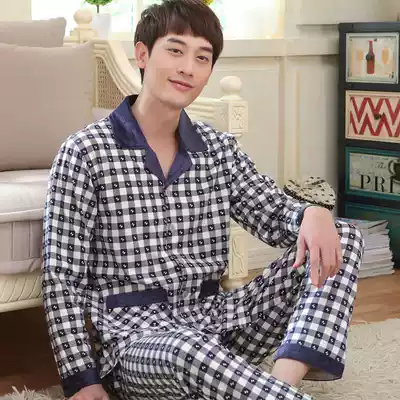 Cotton pajamas men's long sleeve trousers Spring and Autumn plus size cotton winter summer home clothing men's suit youth