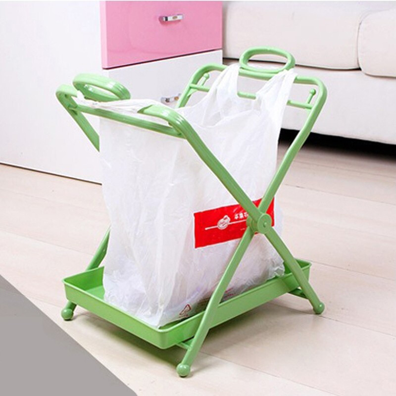 Foldable garbage rack with tray Plastic bag storage bracket Kitchen trash can large tote bag garbage bag hanger