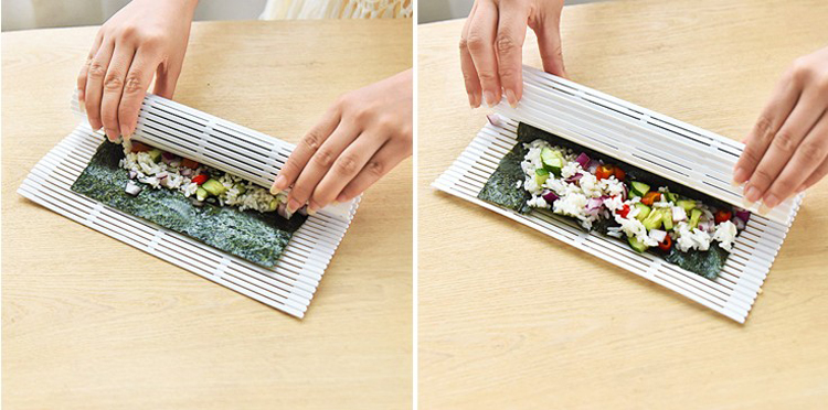 Rèm sushi nhanh chất lượng cao để làm dụng cụ làm sushi bằng tre kimbap gạo dẻo sushi cuộn sushi sushi nấu khuôn - Tự làm khuôn nướng khuôn làm kem silicon