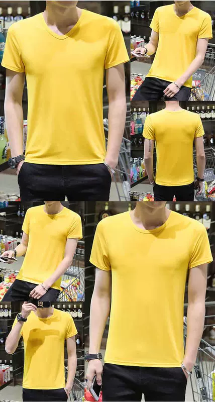 Nhanh tay màu đỏ người đàn ông ngắn tay áo thun nam màu rắn nửa tay mùa hè nam cotton mỏng cổ tròn bó sát áo thun nam thủy triều áo thun nam tay ngắn có cổ