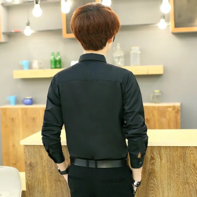 Khách sạn waiter cinema đồng phục dài tay nam giới và phụ nữ áo sơ mi màu rắn thời trang những người yêu thích hoang dã mặc áo sơ mi sinh viên áo unisex form rộng